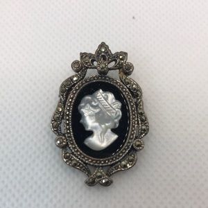 Vintage 925 Silver Marcasite Cameo Silhouette Brooch/pendant